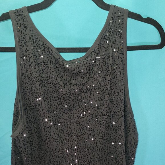DKNY Womens Sequined Black Tank Top L 100% Cotton Shimmering Sleeveless Blouse - Picture 6 of 7